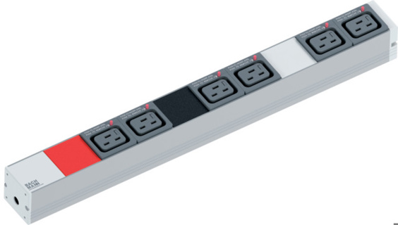 EFB 19" 1U Socket strip 6 x C19 Lock, 3-phase, 3.0 m H05VV-F5G 2.5 mm², CEE 16 A red