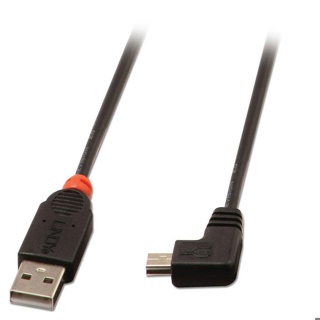 LINDY 2m USB 2.0 Type A to Mini-B Cable, 90 Degree Right Angle