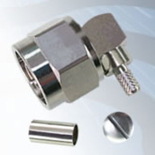 GIGATRONIX N Type Crimp Right Angle Plug, Tri-Alloy Plated, Hex Coupling Nut, RG142, RG223, RG400