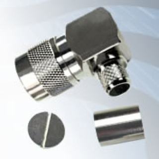 GIGATRONIX N Type Crimp Right Angle Plug, Nickel Plated, LBC400, Belden 9913, RA519