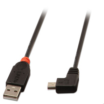 LINDY 0.5m USB 2.0 Type A to Mini-B Cable, 90 Degree Right Angle